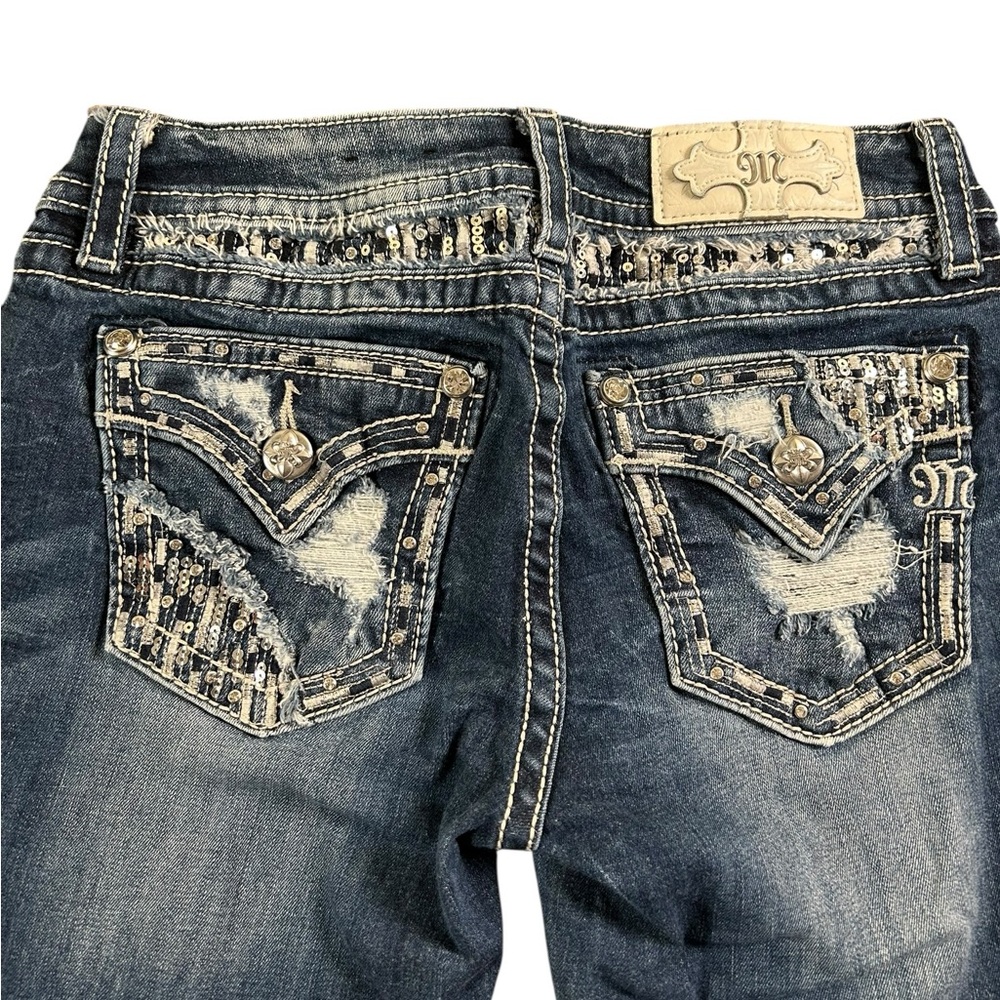 MISS ME Y2K Low Rise Crop Jeans Sz 27 Embellished Flap Pockets Western Glam‎
